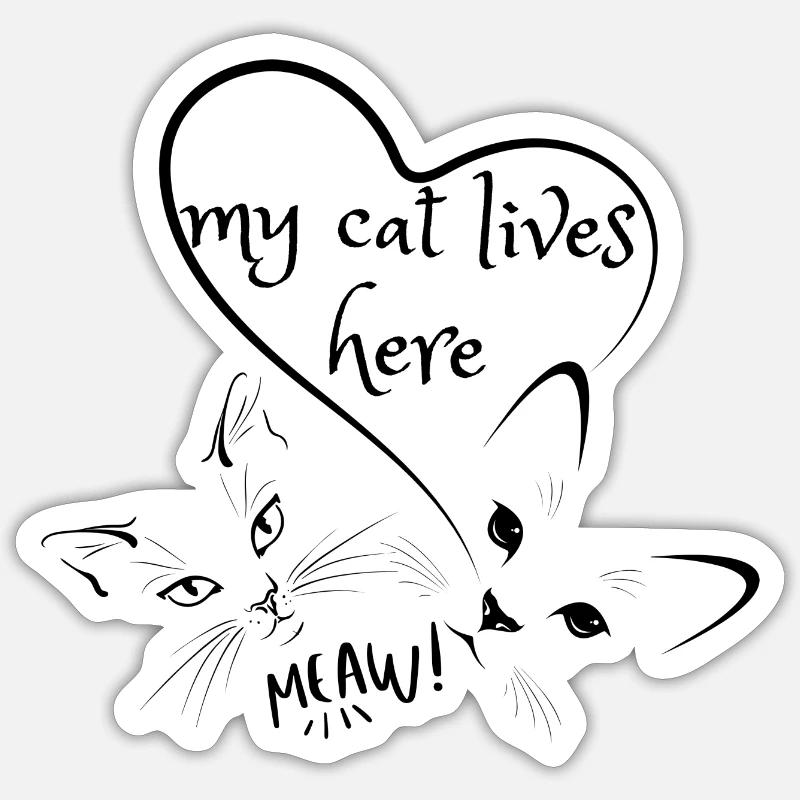 Meine Katze lebt hier - Sticker Größe S (10 x 10 cm) - Mattweiß