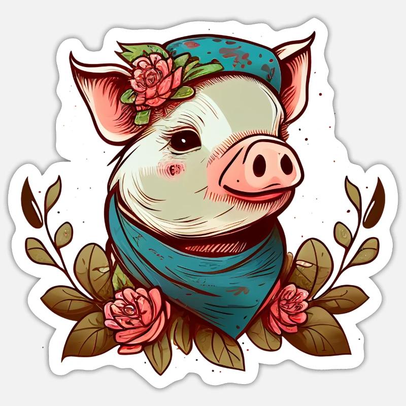 Ferkel mit Kopftuch - Sticker Größe S (10 x 10 cm) - Mattweiß