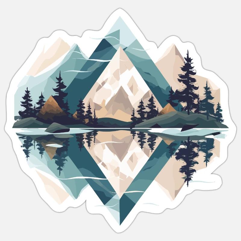 Minimalistische Berge - Sticker Größe S (10 x 10 cm) - Mattweiß