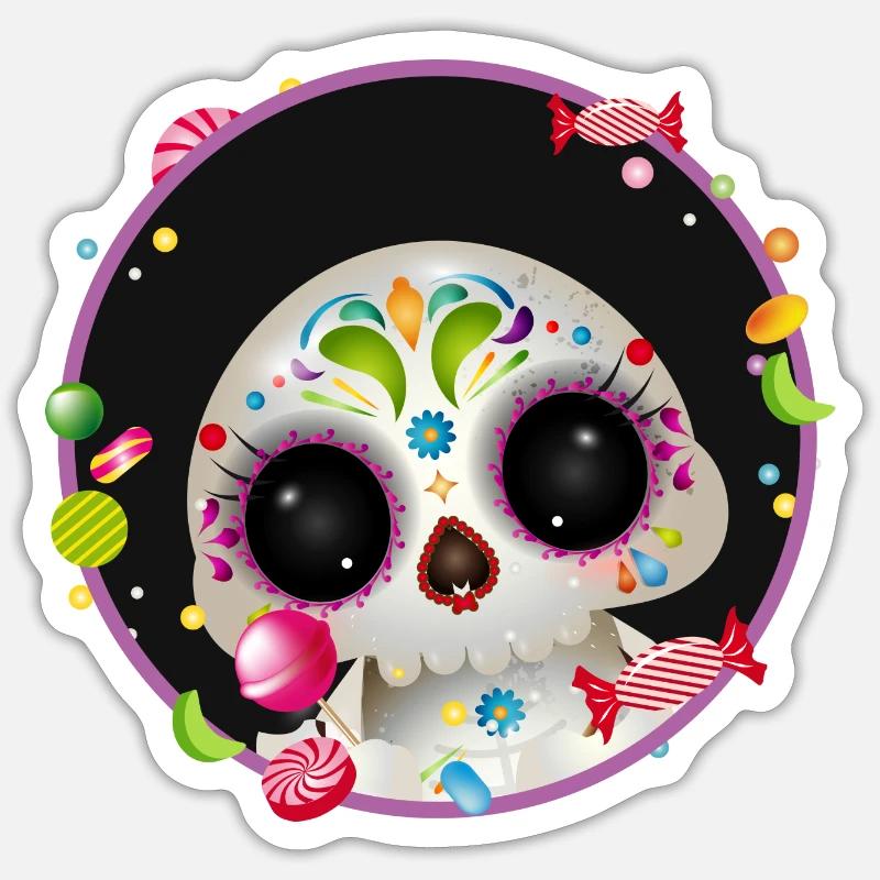 Cute Sugar Skull in candy frame Sticker size S (10 x 10 cm)