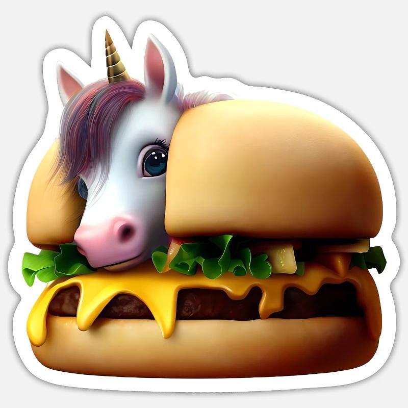 Einhorn Cheeseburger Sticker Größe S (10 x 10 cm)