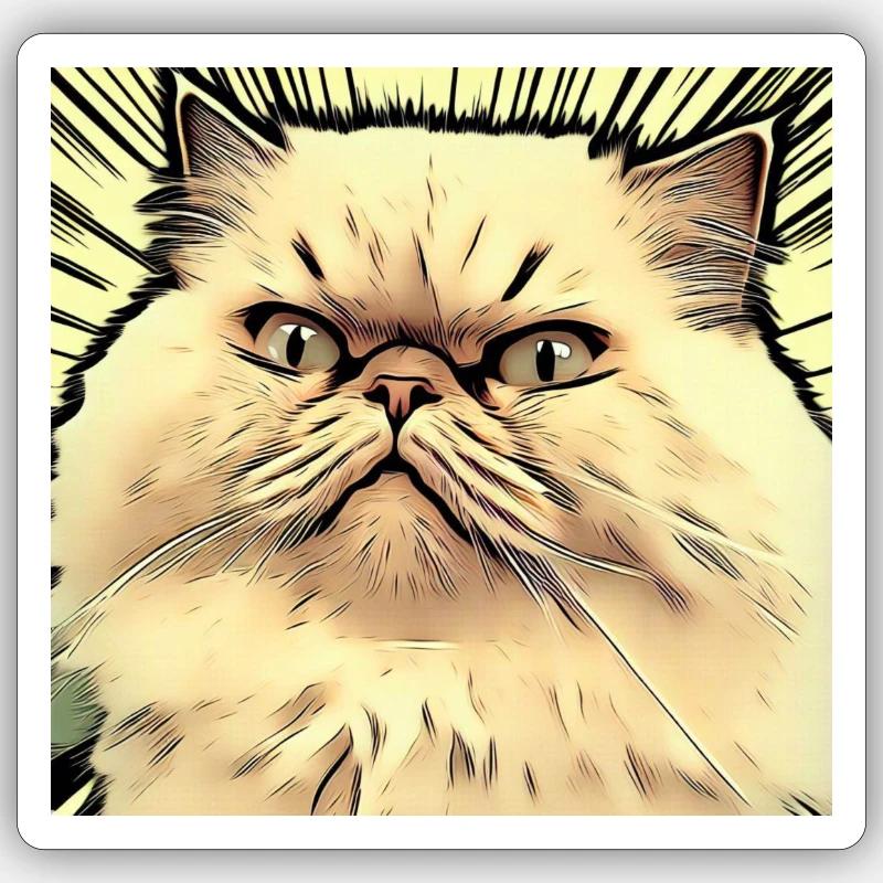 Perserkatze Negan im Comicstyle - Sticker Größe S (10 x 10 cm) - Mattweiß