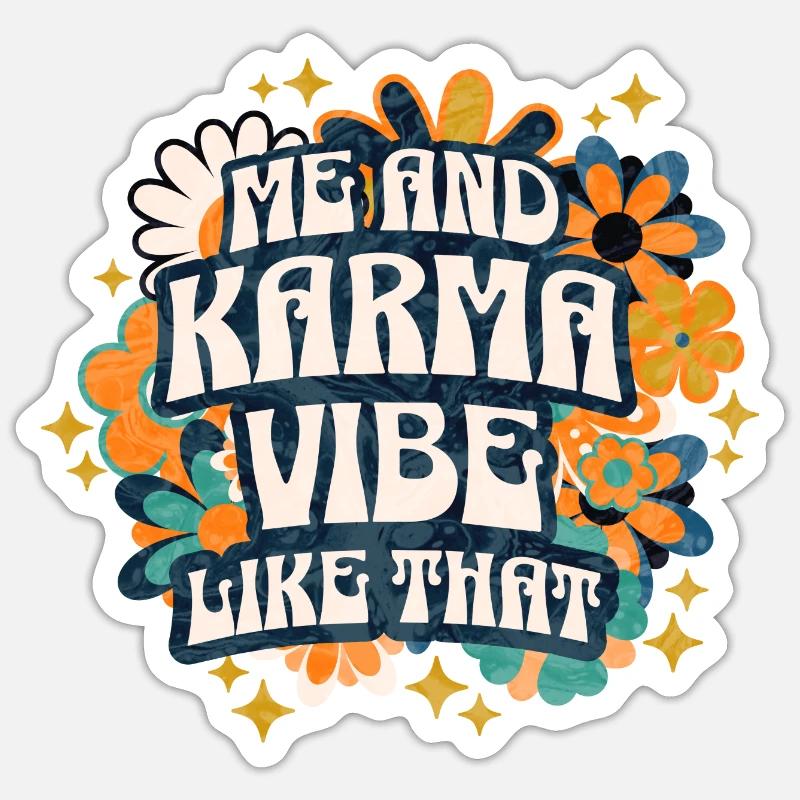 Frase sarcastica e divertente Karma Retro Flower - Sticker formato S (10 x 10 cm) - bianco opaco
