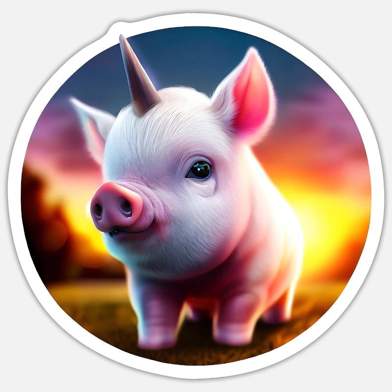 Cochon licorne au coucher du soleil - Sticker taille S (10 x 10 cm) - blanc mat