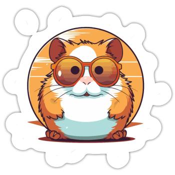 Hamster with sunglasses, rodent, small animal - Sticker size S (10 x 10 cm) - white matte - Front