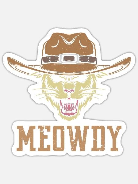 Meowdy - Katze Cowboy - Sticker Größe S (10 x 10 cm) - Mattweiß
