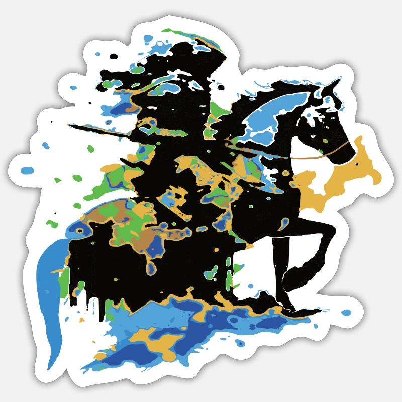 Cavalier Cheval coloré Sticker taille S (10 x 10 cm)