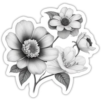 Blüten Floral Schwarz Weiß Blütenmotiv Blüte - Sticker Größe S (10 x 10 cm) - Mattweiß - Vorne