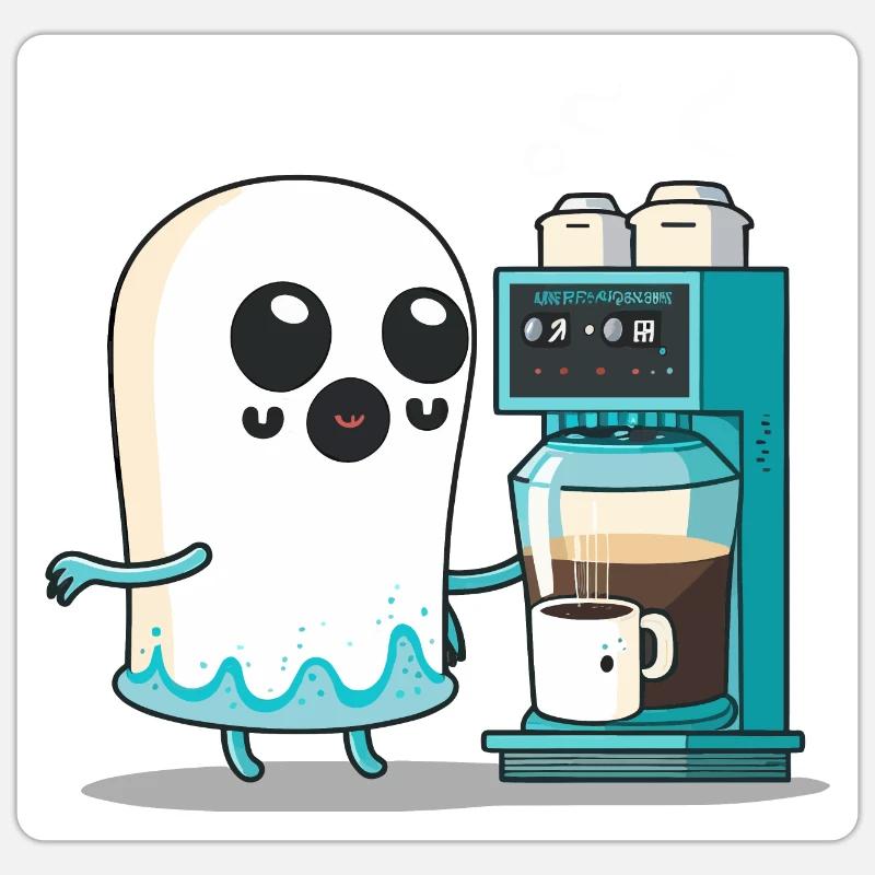 Fantôme de la caféine - Sticker taille S (10 x 10 cm) - blanc mat