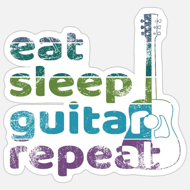 Eat Sleep Guitar Repeat - Sticker taille S (10 x 10 cm) - blanc mat