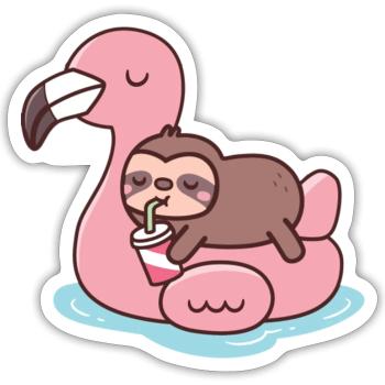 Flamant rose paresseux de plage T Shirt - Sticker taille S (10 x 10 cm) - blanc mat - Devant