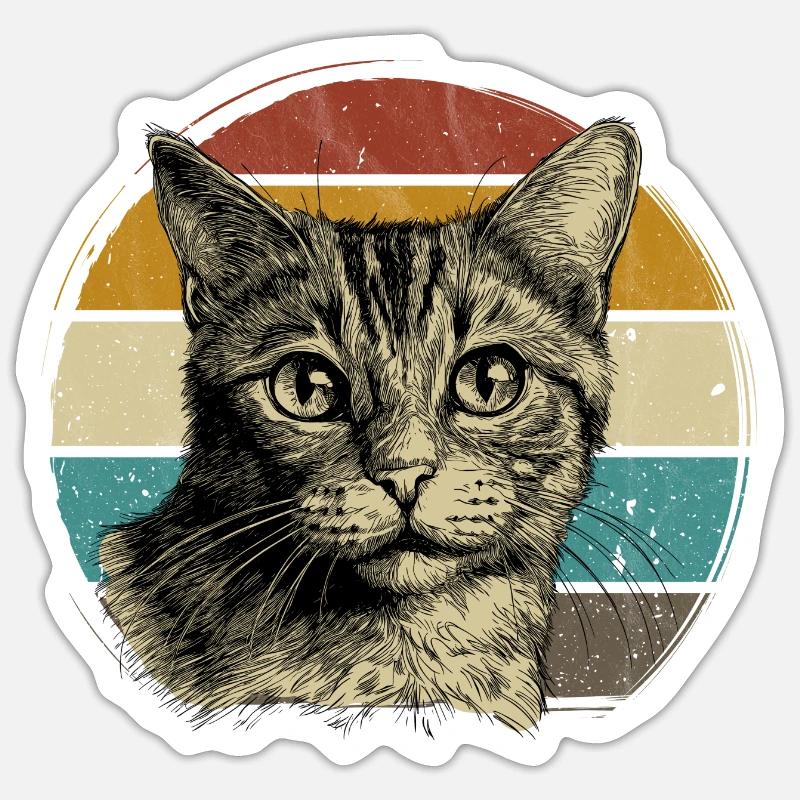 Retro Katze Kätzchen - Sticker Größe S (10 x 10 cm) - Mattweiß