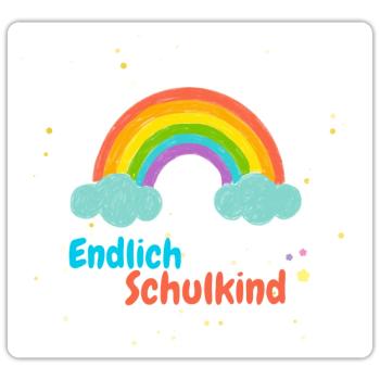 Endlich Schulkind Regenbogen Einschulung Geschenk - Sticker Größe S (10 x 10 cm) - Mattweiß - Vorne