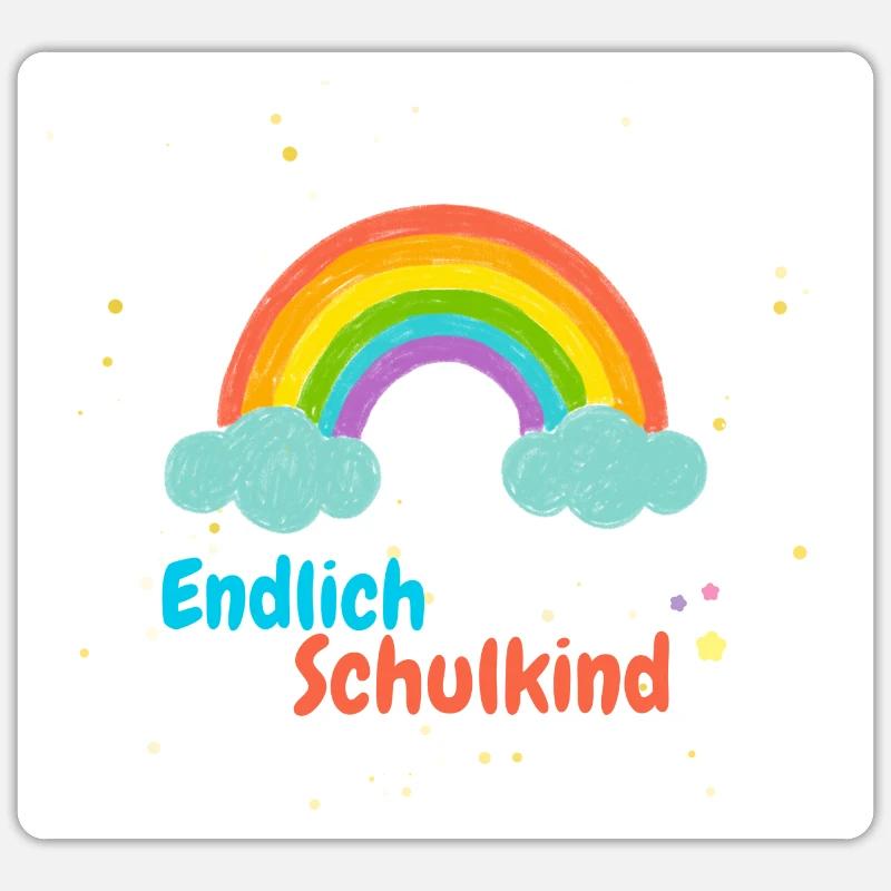 Endlich Schulkind Regenbogen Einschulung Geschenk Sticker Größe S (10 x 10 cm)