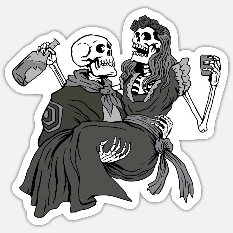 Skeleton couple drinking - Sticker size S (10 x 10 cm) - white matte