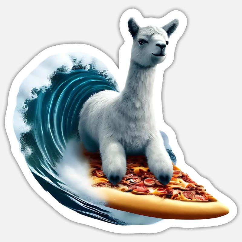 Pizza Vagues Alpaga Surfer - Sticker taille S (10 x 10 cm) - blanc mat