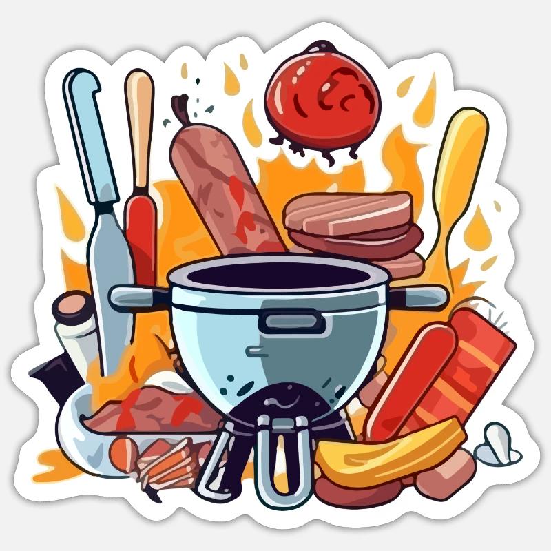 Barbecue et ustensiles n°3 - Sticker taille S (10 x 10 cm) - blanc mat