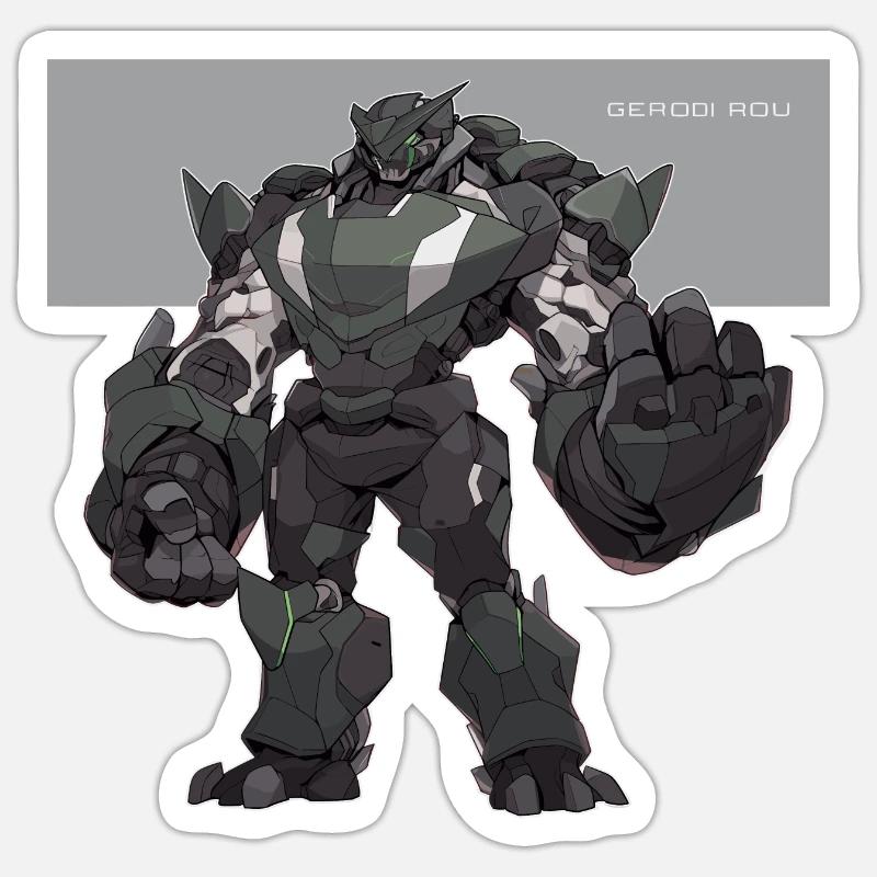 Mecha gris vert - Sticker taille S (10 x 10 cm) - blanc mat