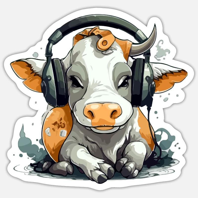 Milly la vache audiophile - Sticker taille S (10 x 10 cm) - blanc mat
