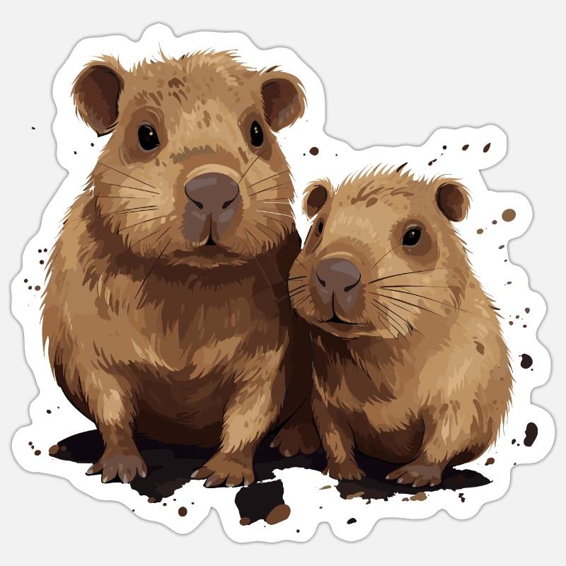 Capybaras capybara - Sticker taille S (10 x 10 cm) - blanc mat