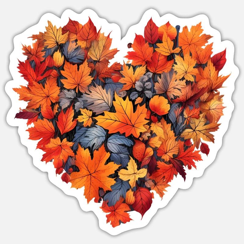 Herbst Herz Herbstlaub - Sticker Größe S (10 x 10 cm) - Mattweiß