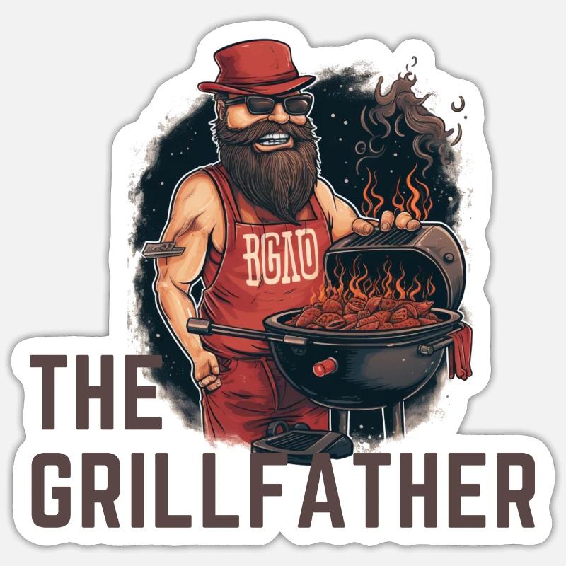 The Grillfather, A BBQ master - Sticker Größe S (10 x 10 cm) - Mattweiß