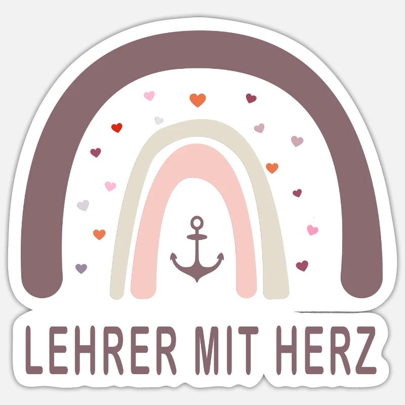 Lehrer mit Herz! Regenbogen personalisierbar - Sticker Größe S (10 x 10 cm) - Mattweiß