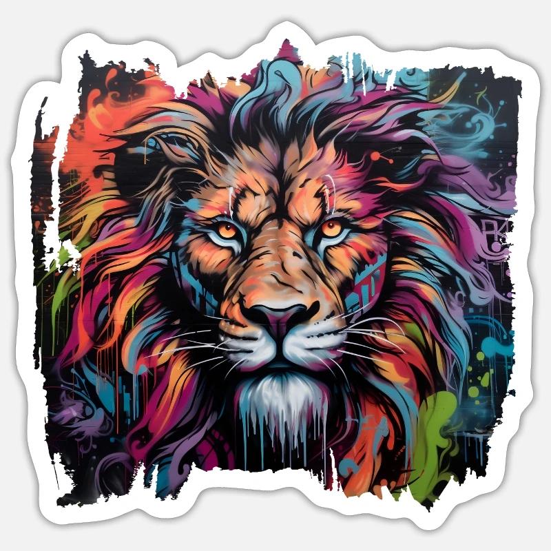 Lion de style graffiti - Sticker taille S (10 x 10 cm) - blanc mat