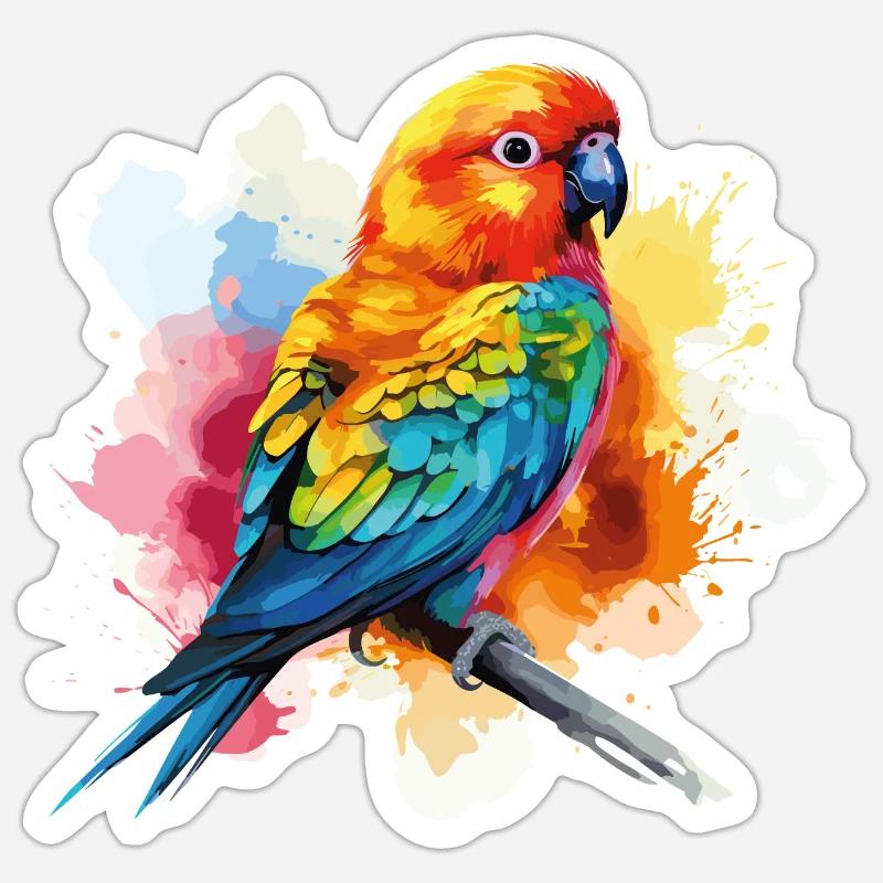 Farbenfroher Papagei: Exotische Kunst Sticker Größe S (10 x 10 cm)