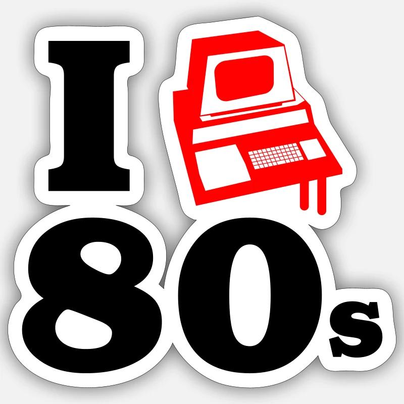 i love 80s | Retro-Computer - Sticker Größe S (10 x 10 cm) - Mattweiß