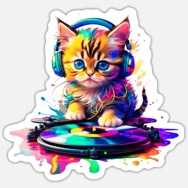 DJ Kitty – Rainbow 2 Sticker size S (10 x 10 cm)