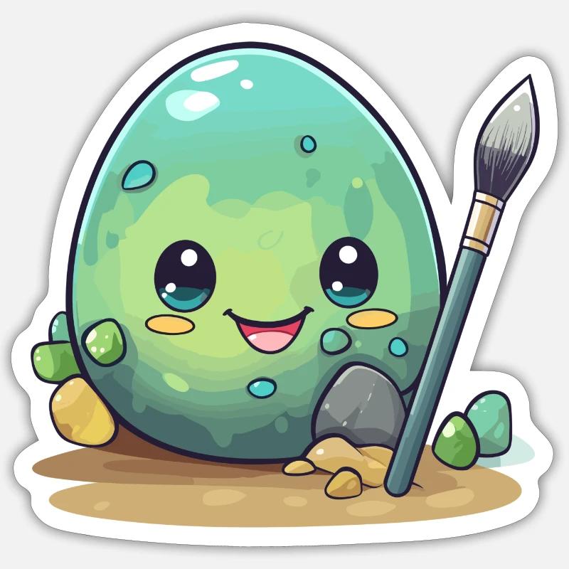 Ei mit Pinsel - Sticker Größe S (10 x 10 cm) - Mattweiß