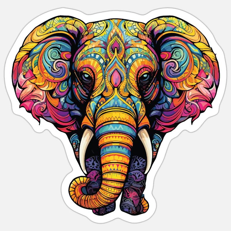 Rêve d’éléphant coloré dans le style mandala Sticker taille S (10 x 10 cm)