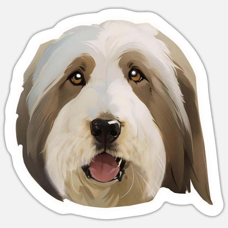 Bearded Collie - Sticker taille S (10 x 10 cm) - blanc mat