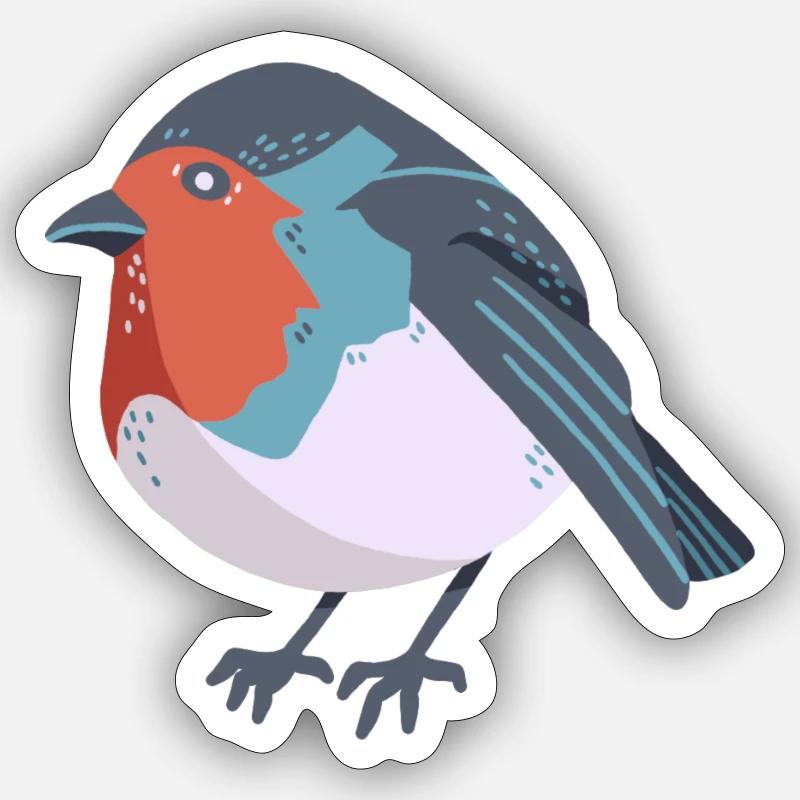 Rouge-gorge - Sticker taille S (10 x 10 cm) - blanc mat
