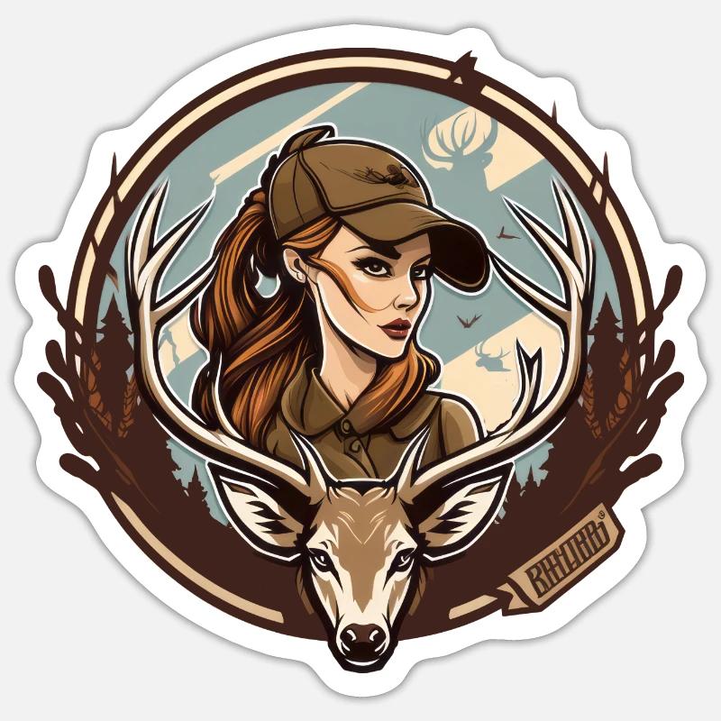 Hirsch Jägerin - Sticker Größe S (10 x 10 cm) - Mattweiß