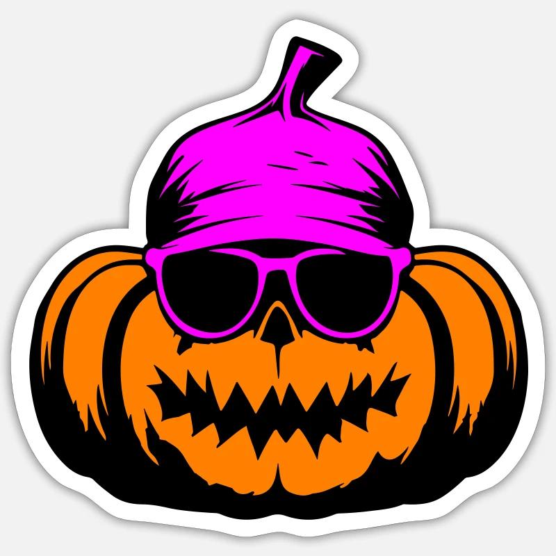 Citrouille Halloween Cool - Sticker taille S (10 x 10 cm) - blanc mat