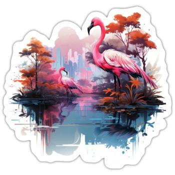 Flamingos pink birds nature design - Sticker size S (10 x 10 cm) - white matte - Front