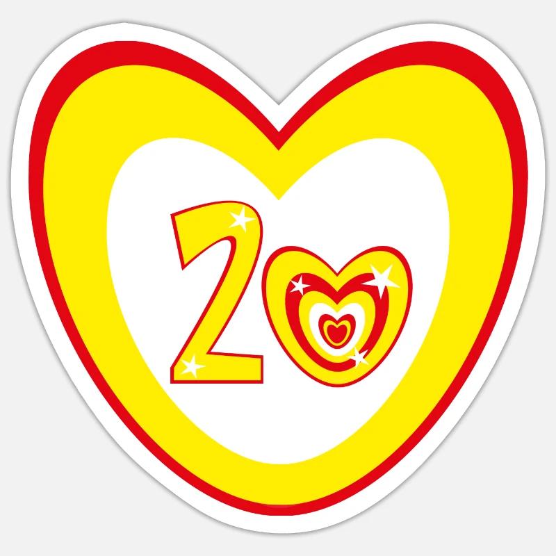 Geburtstagsherz mit 20 - Sticker Größe S (10 x 10 cm) - Mattweiß