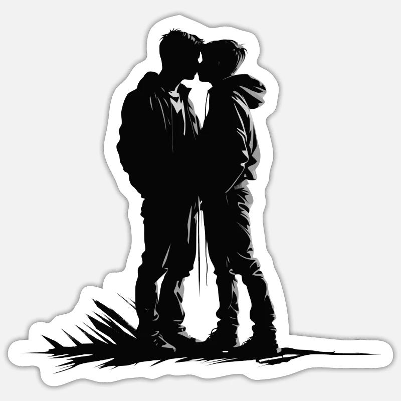 Deux garçons s’embrassent - Sticker taille S (10 x 10 cm) - blanc mat