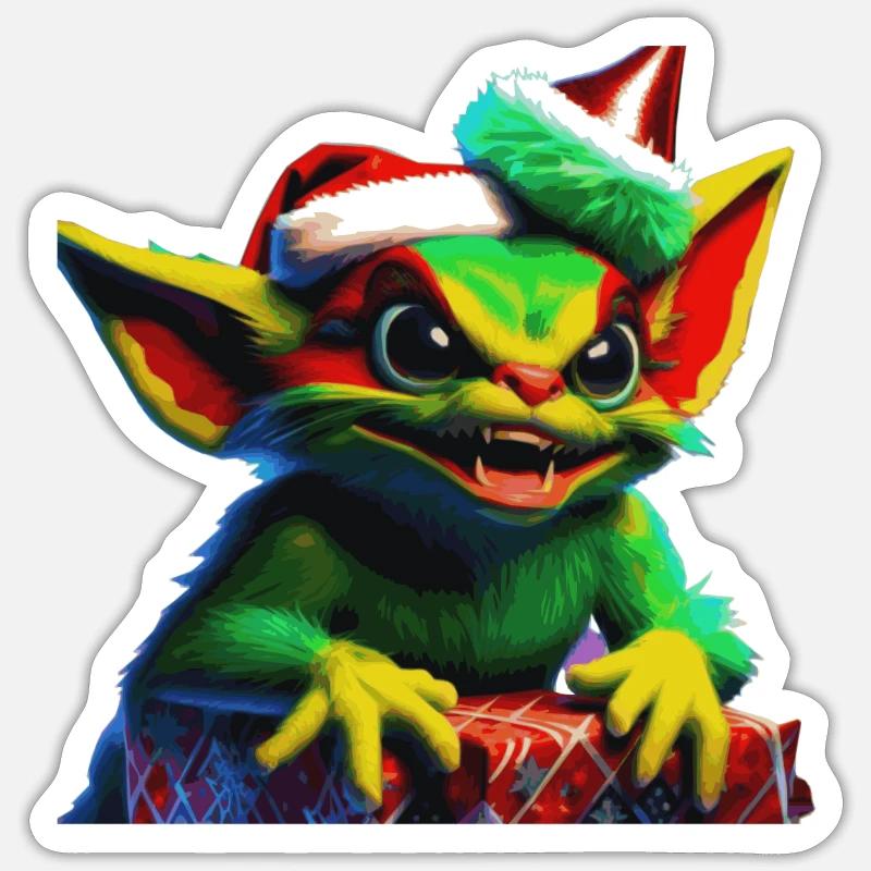 Gremlin de Noël - Sticker taille S (10 x 10 cm) - blanc mat