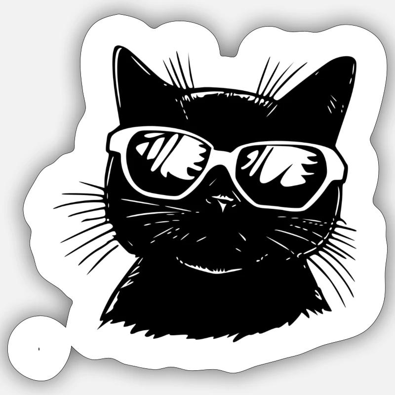 Katze mit Brille - Sticker Größe S (10 x 10 cm) - Mattweiß