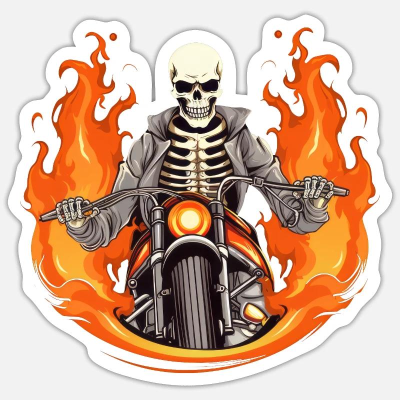 Motorcycle Skeleton Flames Sticker size S (10 x 10 cm)