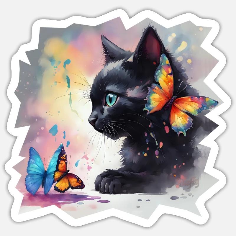 Kätzchen mit Schmetterlingen - Sticker Größe S (10 x 10 cm) - Mattweiß