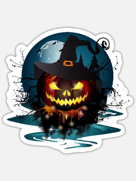 Kürbis mit Hexenhut - Sticker Größe S (10 x 10 cm) - Mattweiß