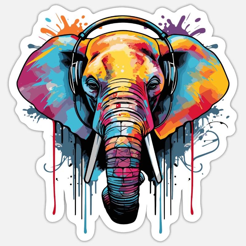 Elefant mit Kopfhörer Musik - Sticker Größe S (10 x 10 cm) - Mattweiß