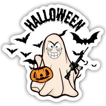 Halloween Geist verrückt Kostüm Lustig Kürbis - Sticker Größe S (10 x 10 cm) - Mattweiß - Vorne