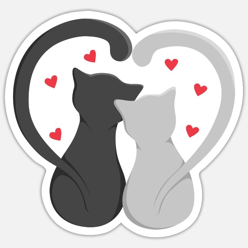 Deux chats font du coeur - Sticker taille S (10 x 10 cm) - blanc mat