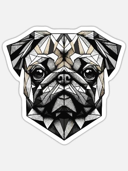 Mops Hund Geometrisch Geschenkidee - Sticker Größe S (10 x 10 cm) - Mattweiß