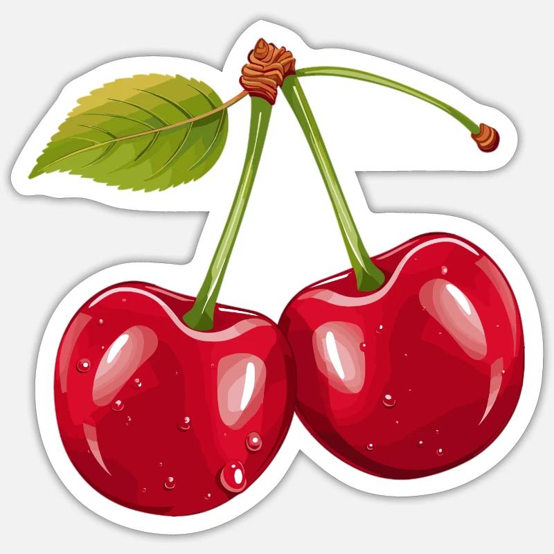 2 Kirschen mit am Stiel - Sticker Größe S (10 x 10 cm) - Mattweiß
